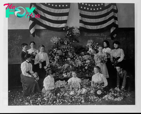 Schoolchildren Gathering Flowers for Memorial Day