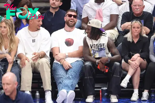 Brittany Mahomes, Patrick Mahomes, Travis Kelce at the NBA playoffs