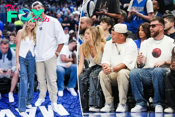 Brittany Mahomes wears floral embellished jeans to the NBA playoffs