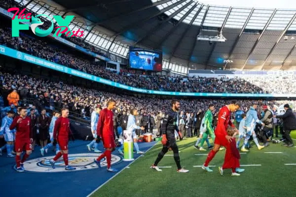 MANCHESTER, ENGLAND - Saturday, November 25, 2023: Liverpool's captain Virgil van Dijk leads his side out before the FA Premier League match between Manchester City FC and Liverpool FC at the City of Manchester Stadium. (Photo by David Rawcliffe/Propaganda)