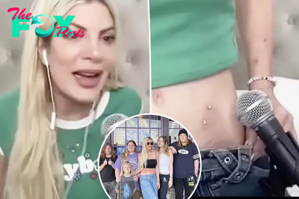 Tori Spelling stomach piercings