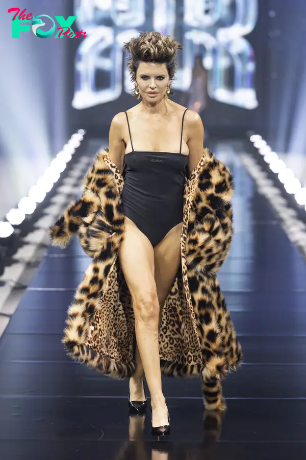 Lisa Rinna walks the runway at the Rotate show during Copenhagen Fashion Week Autumn/Winter 2023 on February 2, 2023 in Copenhagen, Denmark. 