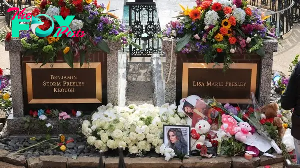 The graves of Lisa Marie Presley and Benjamin Keough.