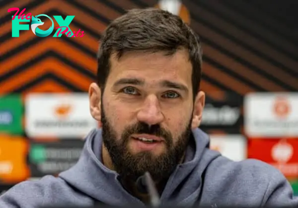 BERGAMO, ITALY - Wednesday, April 17, 2024: Liverpool's goalkeeper Alisson Becker during a press conference at the Stadio Atleti Azzurri d'Italia ahead of the UEFA Europa League Quarter-Final 2nd Leg match between BC Atalanta and Liverpool FC. (Photo by David Rawcliffe/Propaganda)