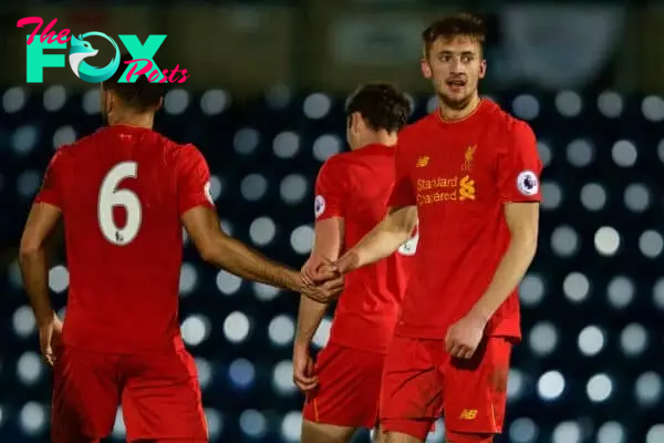 HIGH WYCOMBE, ENGLAND - Monday, March 6, 2017: Liverpool's Nathaniel Phillips celebrates scoring the fifth goal against Reading during FA Premier League 2 Division 1 Under-23 match at Adams Park Stadium. (Pic by David Rawcliffe/Propaganda)