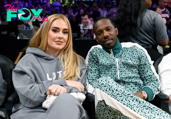 Adele and Rich Paul at an NBA game in 2023.