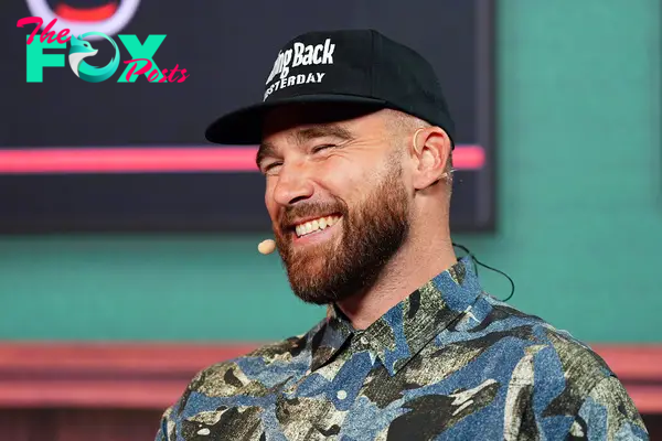 Travis Kelce onstage during the 2024 Big Slick Celebrity Weekend.