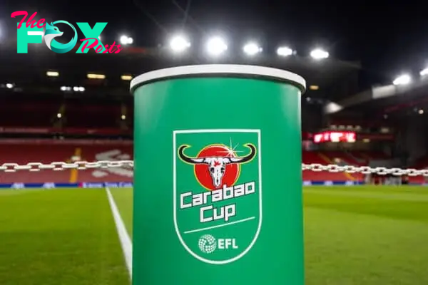 LIVERPOOL, ENGLAND - Wednesday, January 10, 2024: Carabao sponsorship branding seen before the Football League Cup Semi-Final 1st Leg match between Liverpool FC and Fulham FC at Anfield. (Photo by David Rawcliffe/Propaganda)