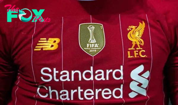 LIVERPOOL, ENGLAND - Sunday, December 29, 2019: Liverpool's shirt featuring the gold FIFA Club World Cup winners' badge during the FA Premier League match between Liverpool FC and Wolverhampton Wanderers FC at Anfield. (Pic by Richard Roberts/Propaganda)