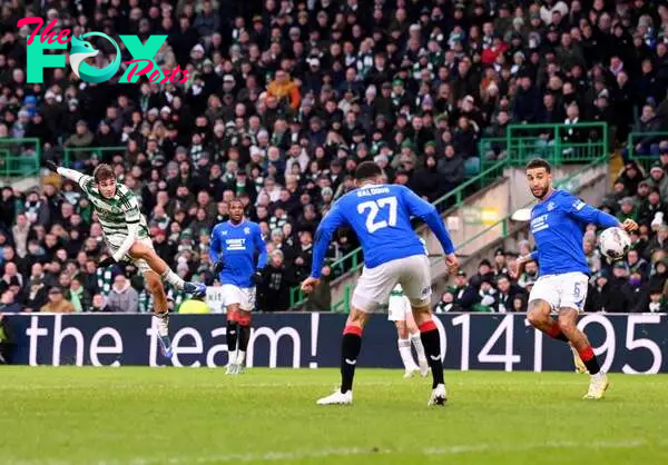 Paulo Bernardo of Celtic takes a shot during the Cinch Scottish Premiership match between Celtic FC and Rangers FC at Celtic Park Stadium on Decemb...