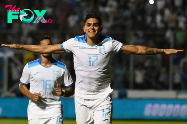 Honduras' forward Luis Palma celebrates after scoring a goal during the CONCACAF Nations League group B football match between Honduras and Grenada...