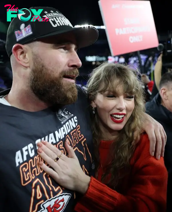 Taylor Swift and Travis Kelce at the AFC Championship Game in 2024. 