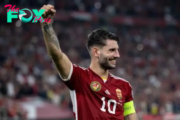 2T22MKD BUDAPEST, HUNGARY - OCTOBER 14: Dominik Szoboszlai of Hungary celebrates during the UEFA EURO 2024 European qualifier match between Hungary and Serbia (Sebastian Frej / Alamy Stock Photo)