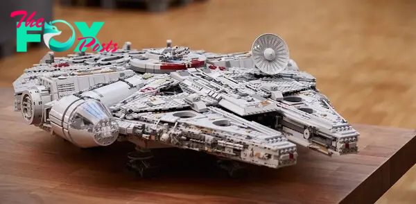 A stock photo of the Lego Millennium Falcon