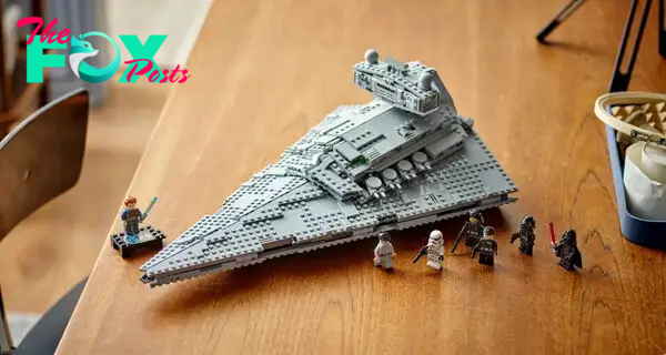 A stock photo of the Lego Star Destroyer