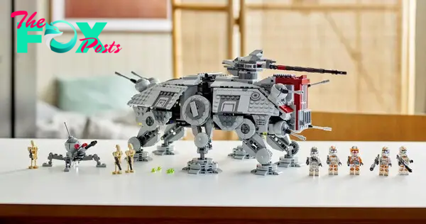 A stock photo of the Lego AT-TE model