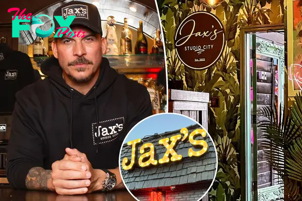 A split photo of Jax Taylor sitting and Jax Taylor's bar and a small photo of the outside sign of Jax's bar