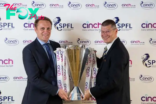 cinch CCO Robert Bridge and SPFL chief executive Neil Doncaster pose for photographs to announce cinch, the UK’s fastest-growing online used car ma...