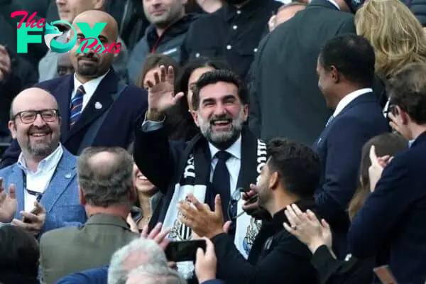 New Newcastle United chairman Yasir Al-Rumayyan waves the supports prior to kick-off in the Premier League match at St. James' Park, Newcastle. Picture date: Sunday October 17, 2021.