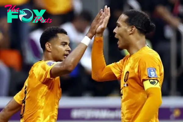 Cody Gakpo of Holland, Virgil van Dijk of Holland celebrate the 1-0 during the FIFA World Cup Qatar 2022 group A match between the Netherlands and Qatar at Al Bayt Stadium on November 29, 2022 in Al Khor, Qatar. ANP MAURICE VAN STONE Credit: ANP/Alamy Live News