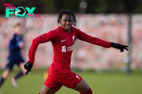 LIVERPOOL, ENGLAND - Saturday, January 7, 2023: Liverpool's Francis Gyimah during the Under-18 Premier League North match between Liverpool FC Under-18's and Blackburn Rovers FC Under-18's at the Liverpool Academy. (Pic by David Rawcliffe/Propaganda)