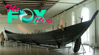 The Nydam boat on display in a museum