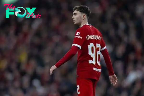 LIVERPOOL, ENGLAND - Thursday, March 14, 2024: Liverpool's Mateusz Musialowski during the UEFA Europa League Round of 16 2nd Leg match between Liverpool FC and AC Sparta Praha at Anfield. (Photo by David Rawcliffe/Propaganda)