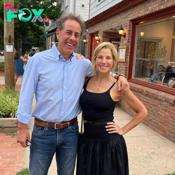 Jerry Seinfeld and Jessica Seinfeld smiling in a photo. 