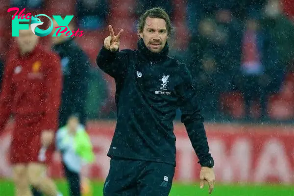 LIVERPOOL, ENGLAND - Wednesday, December 13, 2017: Liverpool's head of fitness and conditioning Andreas Kornmayer during the pre-match warm-up before the FA Premier League match between Liverpool and West Bromwich Albion at Anfield. (Pic by David Rawcliffe/Propaganda)