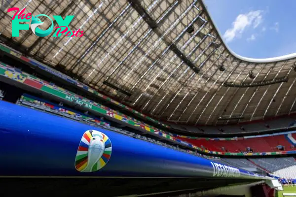 The logo of the UEFA Euro 2024 is seen at the Allianz Arena 