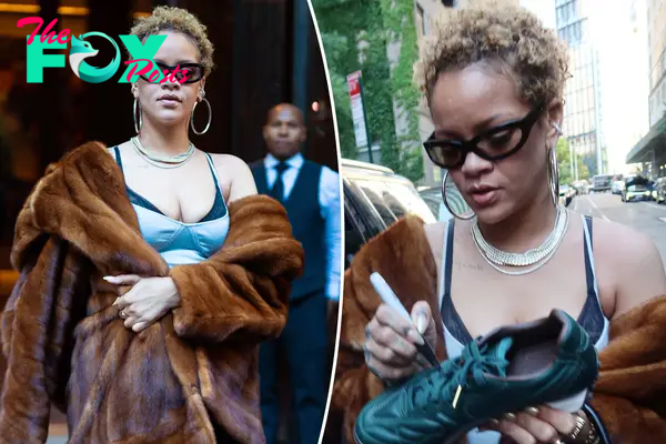 Rihanna wears her hair in natural curls