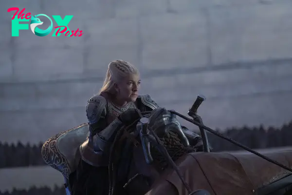 Rhaenys Targaryen (Eve Best) rides her dragon Meleys in 'House of the Dragon' Season 1