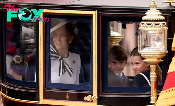 Britain's Catherine, Princess of Wales, Prince George, Princess Charlotte and Prince Louis attend the Trooping the Colour parade to honour Britain's King Charles on his official birthday in London, Britain, June 15, 2024.