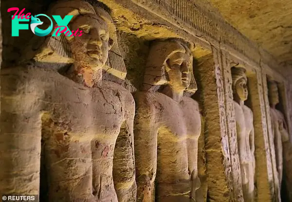 A view of statues inside the newly-discovered tomb of 'Wahtye', which dates from the rule of King Neferirkare Kakai