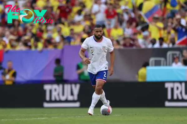 Cameron Carter-Vickers #2 of the United States on the ball during the second half against Colombia at Commanders Field on June 08, 2024 in Landover...