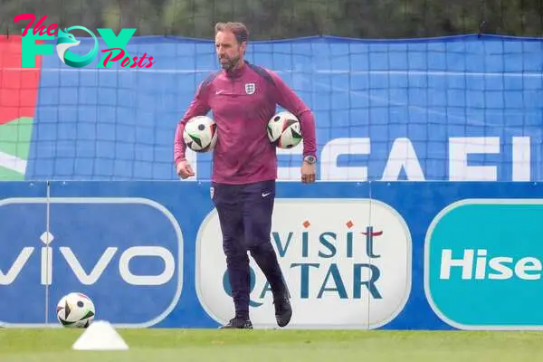 England's head coach Gareth Southgate oversees a training session during the UEFA Euro 2024 European football Championship, in Blankenhain, eastern Germany on June 15, 2024. (Photo by Adrian DENNIS / AFP)