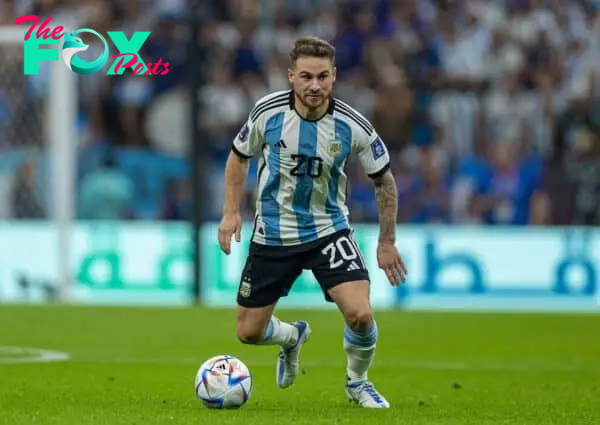 DOHA, QATAR - Saturday, November 26, 2022: Argentina's Alexis Mac Allister during the FIFA World Cup Qatar 2022 Group C match between Argentina and Mexico at the Lusail Stadium. Argentina won 2-0. (Pic by David Rawcliffe/Propaganda)