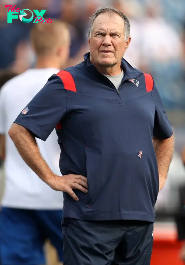 Bill Belichick on the field at a Patriots game. 