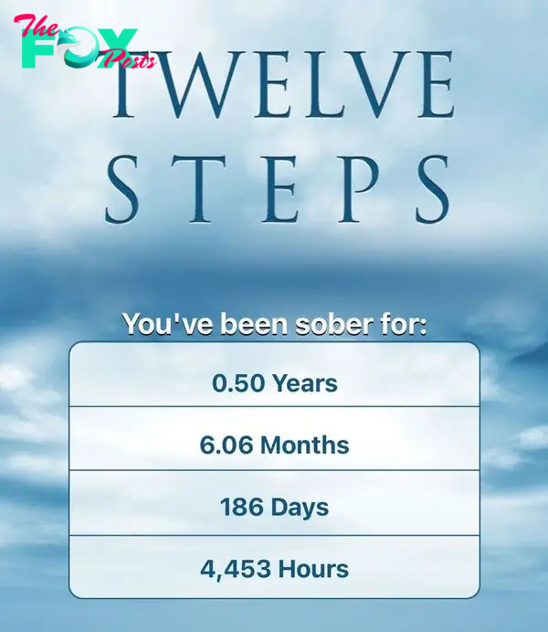 A screenshot from an app tracking PK Kemsley's sobriety