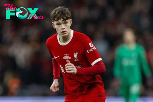 LONDON, ENGLAND - Sunday, February 25, 2024: Liverpool's James McConnell during the Football League Cup Final match between Chelsea FC and Liverpool FC at Wembley Stadium. (Photo by David Rawcliffe/Propaganda)