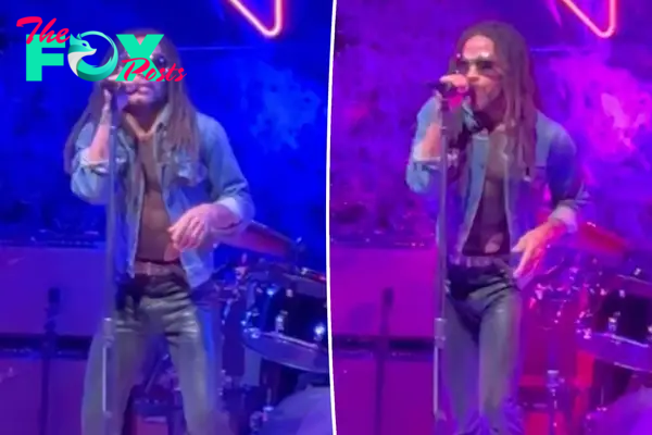 A split of Lenny Kravitz performing at Cannes Lions.
