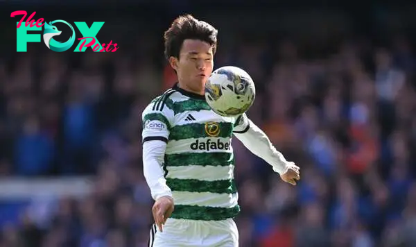 Celtic player Hyunjun Yang in action during the Cinch Scottish Premiership match between Rangers FC and Celtic FC at Ibrox Stadium on April 07, 202...