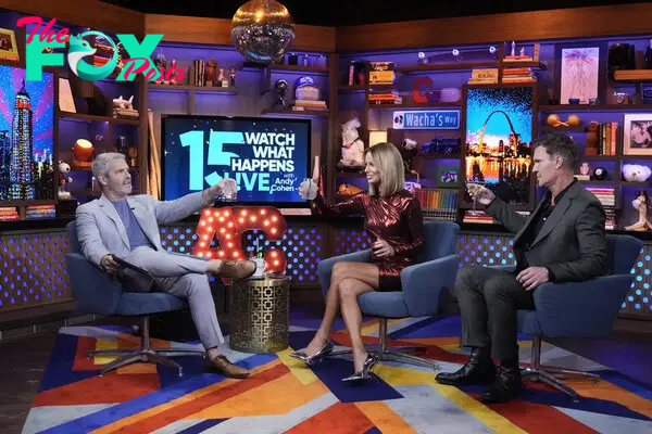 Andy Cohen, Jeff Lewis and Caroline Stanbury on "Watch What Happens Live with Andy Cohen." 