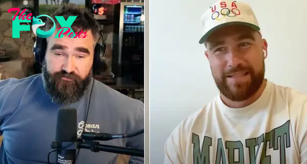 Travis Kelce and Jason Kelce on "New Heights." 