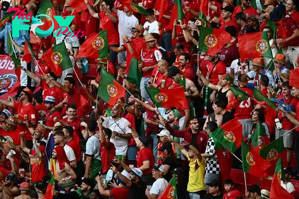 Supporters of Portugal wave flags in the tribune