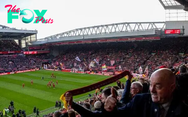 LIVERPOOL, ENGLAND - Saturday, February 10, 2024: Liverpool supporters on the Spion Kop before the FA Premier League match between Liverpool FC and Burnley FC at Anfield. Liverpool won 3-1. (Photo by David Rawcliffe/Propaganda)