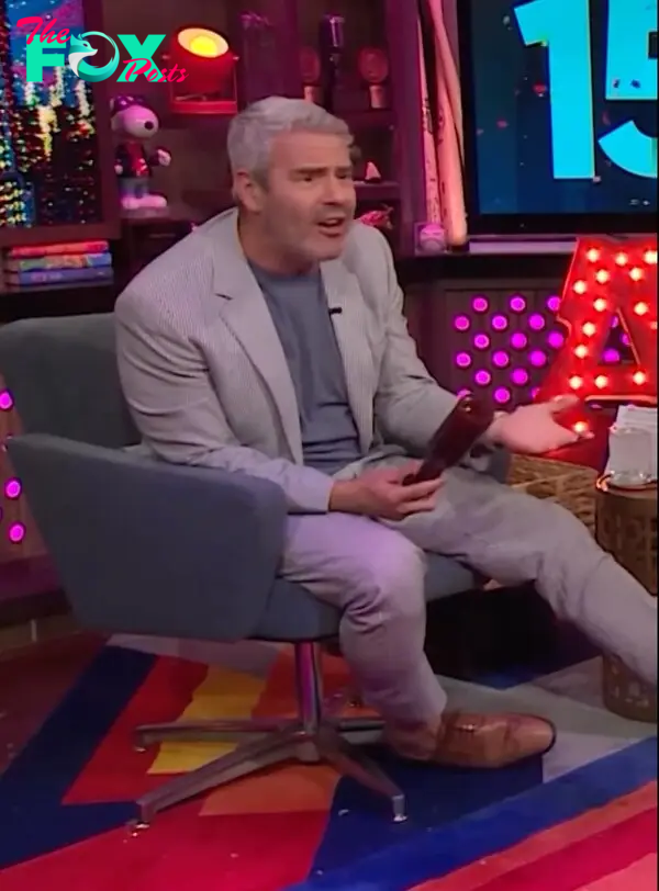 Andy Cohen being hit with a bottle on "Watch What Happens Live with Andy Cohen." 