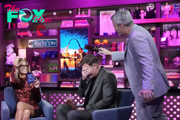 Andy Cohen, Jeff Lewis and Caroline Stanbury on "Watch What Happens Live with Andy Cohen." 