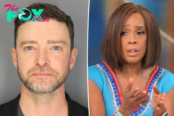 Gayle King split image with Justin Timberlake.