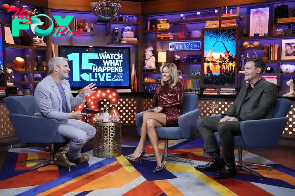 Andy Cohen, Jeff Lewis and Caroline Stanbury on "Watch What Happens Live with Andy Cohen." 